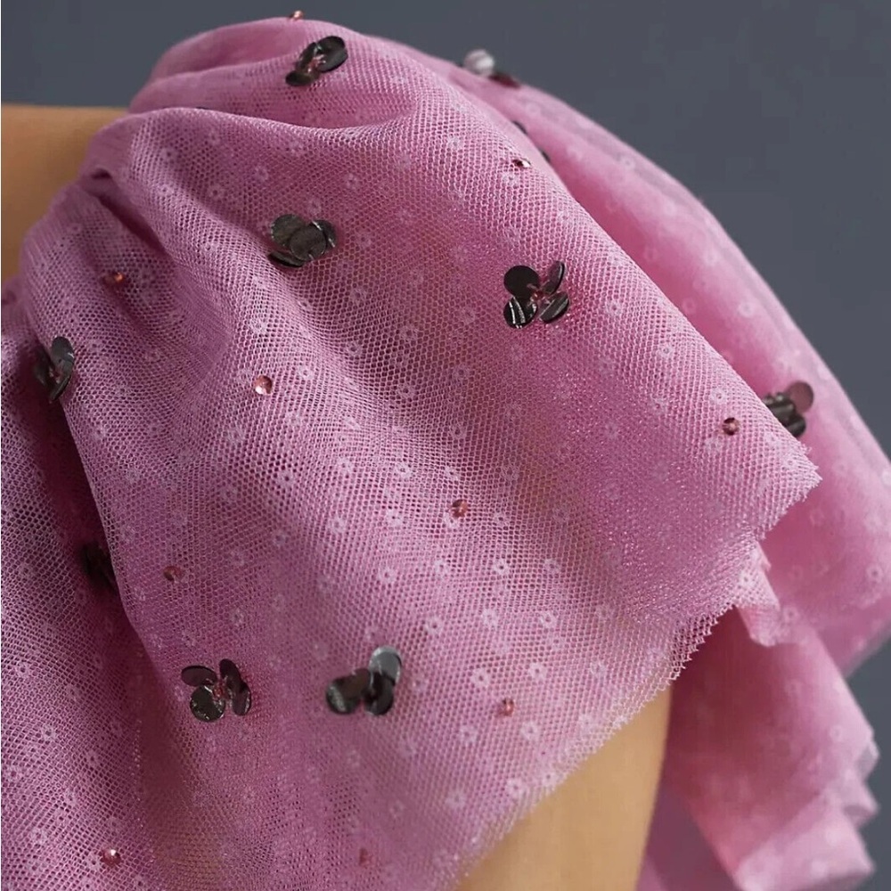 Anthropologie Mauve Ruffled Textured sequin Blouse 51422 - Picture 3 of 12